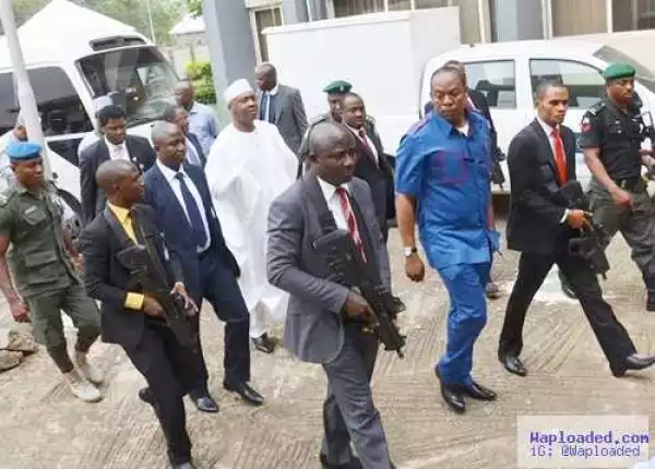 Record Breaker! Bukola Saraki Appears in His CCT Trial with 90 Lawyers (Photos)